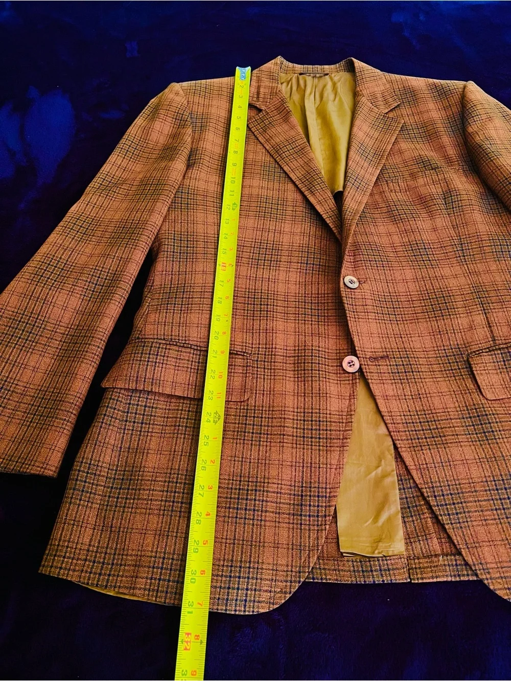 Men's Rust Brown with Navy Plaid Blazer - Classic Two-Button Jacket